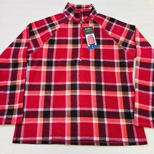 Eddie Bauer Ladies Large Fleece 1/4 Zip Classic Fit Pullover, Dark Berry Plaid - Picture 1 of 17