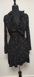 Nobody's Child Mini Wrap Dress UK6 Black with Gold Stars USED - Picture 1 of 7