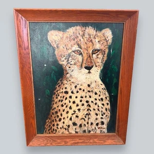 Grande quadro vintage ghepardo triste arte popolare Wilson ritratto incorniciato - Foto 1 di 9