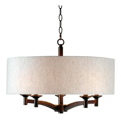 Kenroy Home Rutherford 5-Light Bronze Pendant with Taupe Shade. SEE PICTURES.  - Image 1 of 4