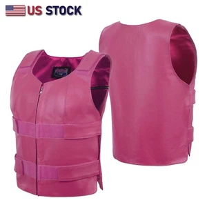 HOT PINK HL14945 Women Bullet Proof style Leather Motorcycle Vest bikers Clubs - Picture 1 of 7