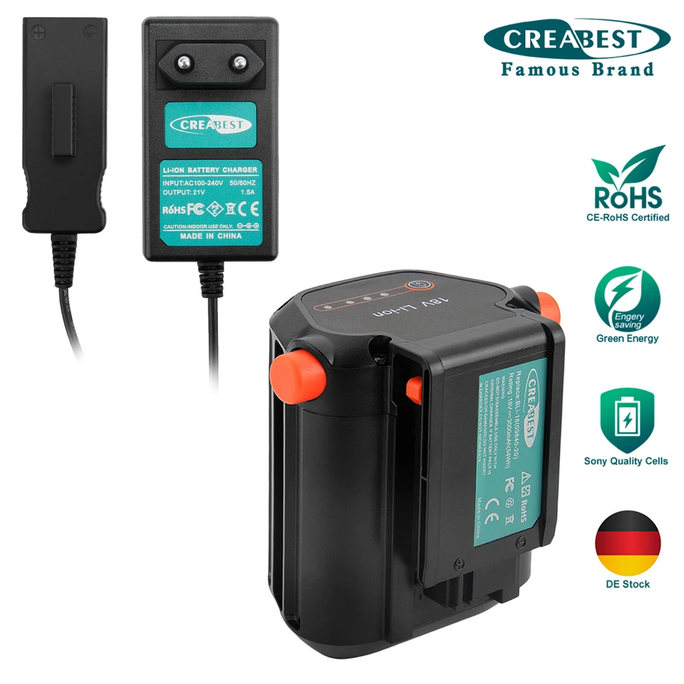 CREABEST 3000mAh 18V Li-ion Akku/Ladegerät für Gardena BLi-18 9839-20 ComfortCut Li-18/50
