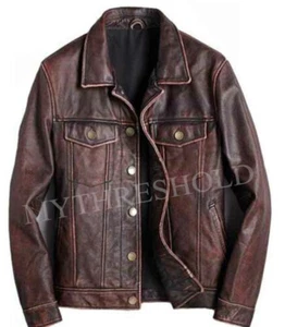 Mens Trucker Brown Real Genuine Leather Biker Cafe Racer Vintage Jacket - Picture 1 of 2