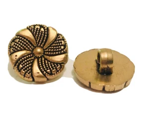 5 X Gold Round Floral Shank Buttons 15mm Flower Whirl Filigree Dutch - Picture 1 of 2