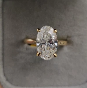 Sale! IGI  3.00Ct, F/VS Lab Grown Oval Diamond Solitaire Ring In 18k Yellow Gold - Picture 1 of 14