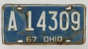 1967 Ohio License Plate # A 14309 Original Condition Unrestored - Picture 1 of 6