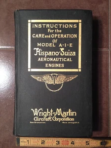 1918 Wright-Martin Hispano-Suiza Model A, I & E Engine Instruction Manual - Picture 1 of 14