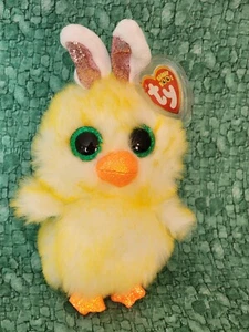 Ty Beanie Boos - COOP the Easter Chick 6" Glitter Green Eyes + Bunny Ears NEW - Picture 1 of 4