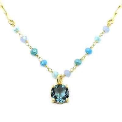 Collana in Argento Sterling 925 Placcato Oro Giallo con Pietra Tonda Azzurra - Immagine 1 di 4