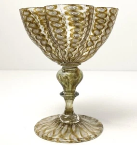 Antique Salviati Murano Wine Glass Goblet Zanfirico Aventurine 4 Lobed 19TH CENT - Picture 1 of 21