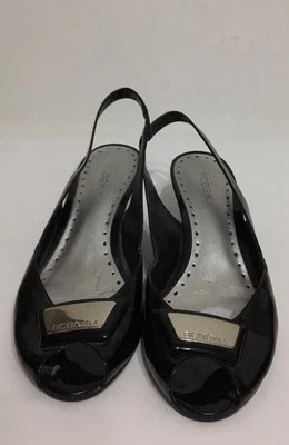 Bcbgirls Black Shiny Open Toes Sling Back Size 8.5 - Image 1 of 4