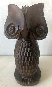 Estatuilla de búho ojos anchos grandes importaciones madera tallada vintage Ecuador con REPARACIÓN - Imagen 1 de 12