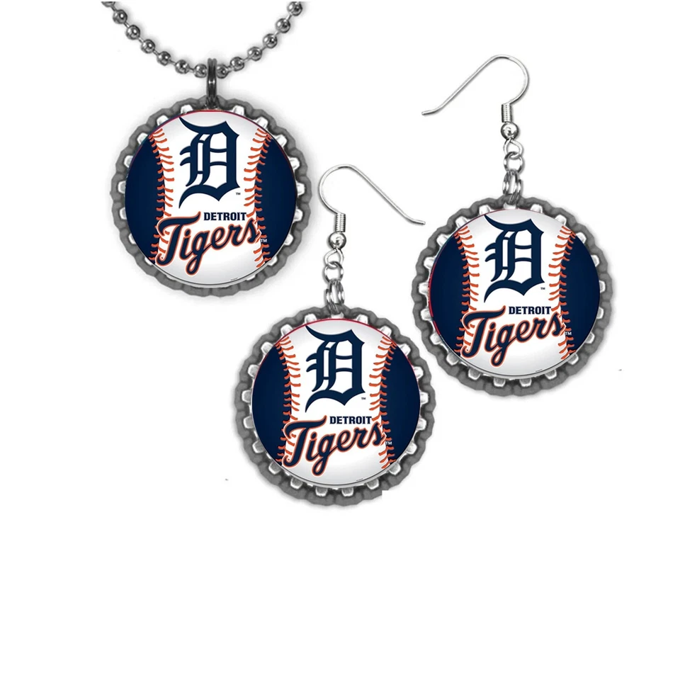 Conjunto de Pendientes y Collar Tigres de Detroit Gran Regalo Color Plata Foto 1 de 1