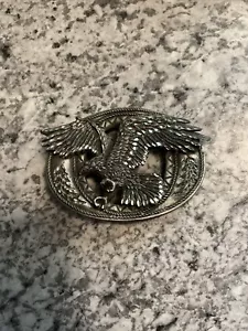 Flying Eagle Belt Buckle Western Style Silver Tone Metal Vintage Etched USA - Picture 1 of 6