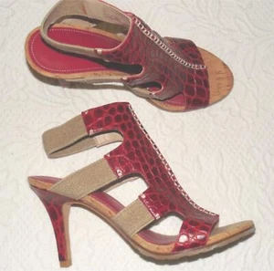 DONALD J PLINER Tai Red Leather Croc Embossed Caged Sandals Heels 7 M - NEW - Picture 1 of 8