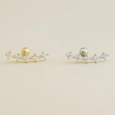 14K REAL Solid Gold Five Stone CZ Climber Helix Cartilage Earring Stud Ring 18G - Image 1 of 4