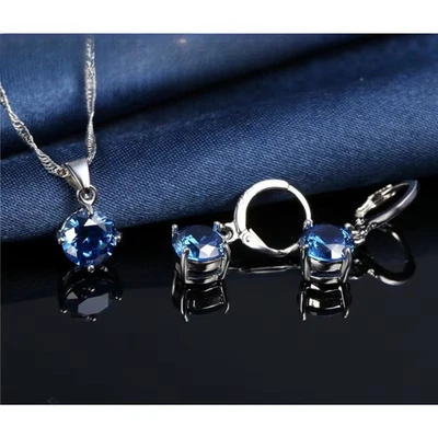 Damen Schmuckset 925 Silber Plattiert Halskette Ohrringe Kette Zirkonia Neu - Bild 1 von 4