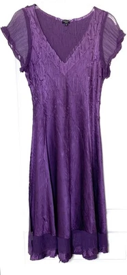 Vestido KOMAROV Púrpura Arrugado Charmeuse Gasa Manga Transparente Cuello en V L = 10/12 💜 Foto 1 de 4