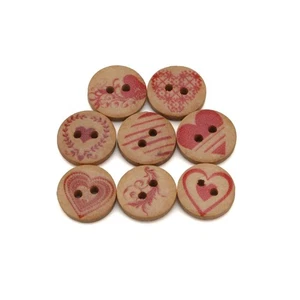 50pcs Red Heart Print Wood Buttons, for Sewing, Scrapbooking & DIY Decor 15mm - Picture 1 of 5