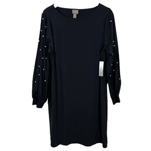 Chicos Kleid schwarz Größe 2 (US 12) Perlen verziert Langarm Stretch Neu mit Etikett! - Bild 1 von 7