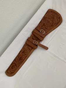 Estuche Vaina Rifle Cuero Tooled ~ Hecho a Mano Montiel Bros. ~ De Colección México - Imagen 1 de 20
