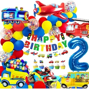 Umfangreiches Geburtstagsdeko-Set für Kinder mit Transportfahrzeugen und Ballons - Bild 1 von 9