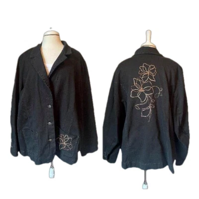 Liz & Me New Women's 2X Western Embroidered Floral Black Denim Blazer Jacket - Image 1 of 4