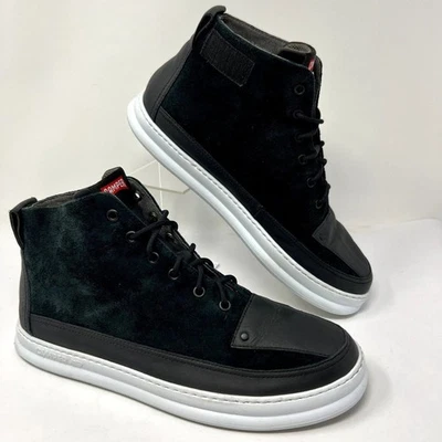 Camper Runner K300203-003 Tenis Zapatos Hombres 9.5 Negro Gamuza Parte Superior Alta Moda Foto 1 de 4