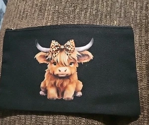Highland Cow Canvas Make-Up/Kosmetik/Was auch immer Tasche Reißverschluss oben schwarz - Bild 1 von 4