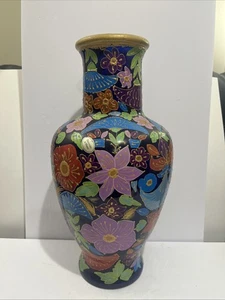 SELTENE große einzigartige italienische handbemalte Blumen Glas Cloisonné Vase 20,5' Italien - Bild 1 von 13