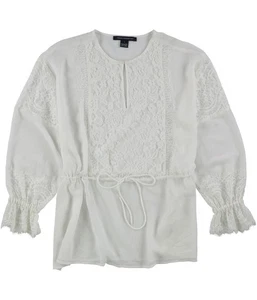French Connection Womens Lace Peplum Blouse, natural, M 897100064766 - Picture 1 of 1