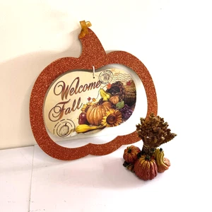 Lote Decoración Otoño Brillo Calabaza Bienvenido Otoño Signo y Cosecha Estatuilla de Mesa - Imagen 1 de 5