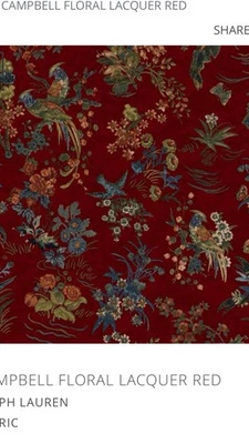 Tela de terciopelo de algodón Ralph Lauren roja laca floral Campbell 4 1/2 yardas Foto 1 de 4