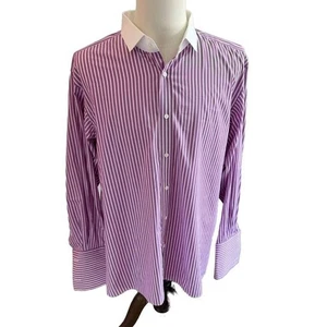 Ralph Lauren Purple Label White & Purple Stripe Dress Shirt 18 Made in Italy - Bild 1 von 6