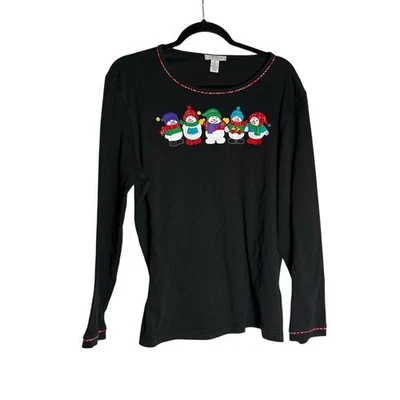 Mercer Street Studio Black Long Sleeve Christmas Winter Snowman Crewneck Shirt - Image 1 of 4