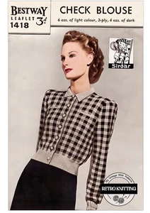 1940s Fair Isle Check Blouse Knitting Pattern | Vintage Reproduction | Bust 36" - Picture 1 of 2