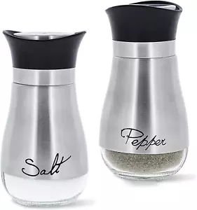2PACK Stainless Steel Salt Pepper Shakers Set Glass Bottle Kitchen Accessories - Picture 1 of 12