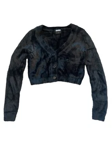 Katie J NYC Tween Girls Mara Black Mohair Cropped Sweater Cardigan L(12) - Picture 1 of 4