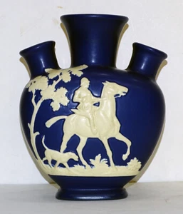 1920's Antique WELLER Art Pottery CHASE Vase FOX HUNT Hunting HORSE Foxhound Dog - Picture 1 of 9