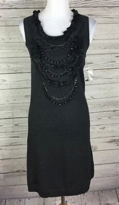 Chetta B Women’s Gray Ruffle Beaded Sleeveless Cashmere Sweater Dress Size S NWT - Image 1 of 4