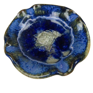 Pottery art glazed crackled glass blue dish ashtray trinket - Picture 1 of 4