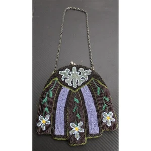 Early 1900s Hand Beaded Clutch w/Intricate Floral Design - Picture 1 of 8