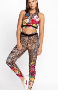 Johnny Was BEE ACTIVE Sandra Sports Bra Crisscross Legging Set Leopard Floral XL - Picture 1 of 12
