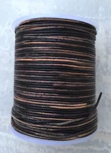 1mm 1.5mm Gypsy Sippa Black Two Tone Round Leather Cord Distressed Leather 82 - Picture 1 of 2