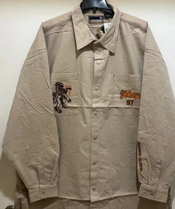 Camicia Johnny Blaze vintage con bottoni a scatto colore marrone ricamato e serigrafia - NUOVA - Foto 1 di 11