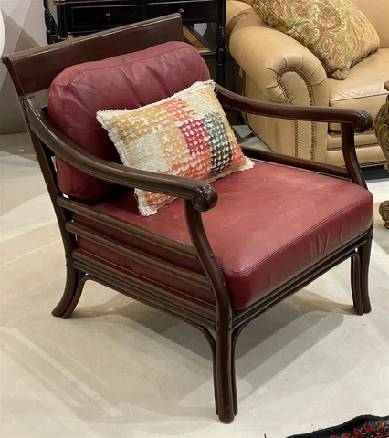 Pair of Palecek Burgundy Leather Arm Chairs Cover