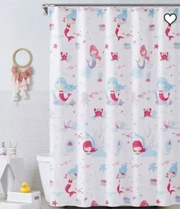 Kids Mermaid 17 Pc Bathroom Shower Curtain Set Mat Bath Hooks Decor Beach Ocean - Picture 1 of 6