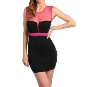 Women Mesh Lace Bandage Bodycon Sexy Party Cocktail Clubwear Pink Black Dress - Picture 1 of 2