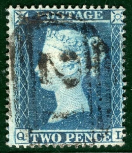 GB QV Stamp SG.20a 2d Blue Plate 5 (QL) Scarce sc16 Used Numeral Cat £350 ORED28 - Picture 1 of 6