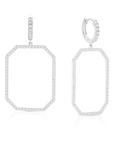 Authentic Crislu Octagon Pave Drop Earrings in Platinum - Picture 1 of 1